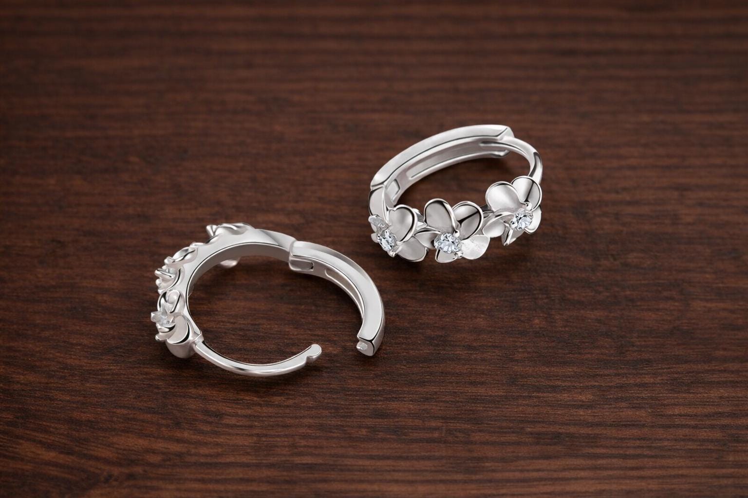 Sterling Silver Rose Flower Hoop Earrings with AAA Zirconia