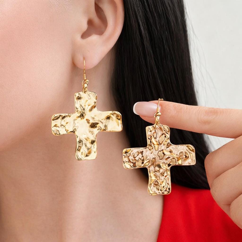 Textured Exaggerated Cross Dangle Earrings, Minimalist Statement Jewelry