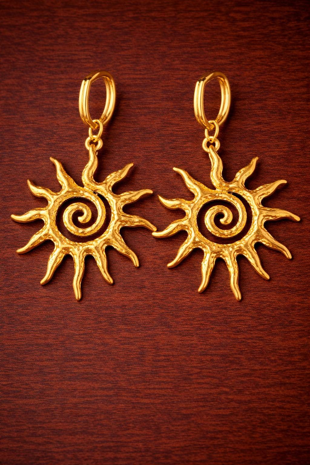 Sunshine Dangle Earrings, Stainless Steel Sun Earrings, Gold Minimalist Pendant Jewelry, Gift for Women