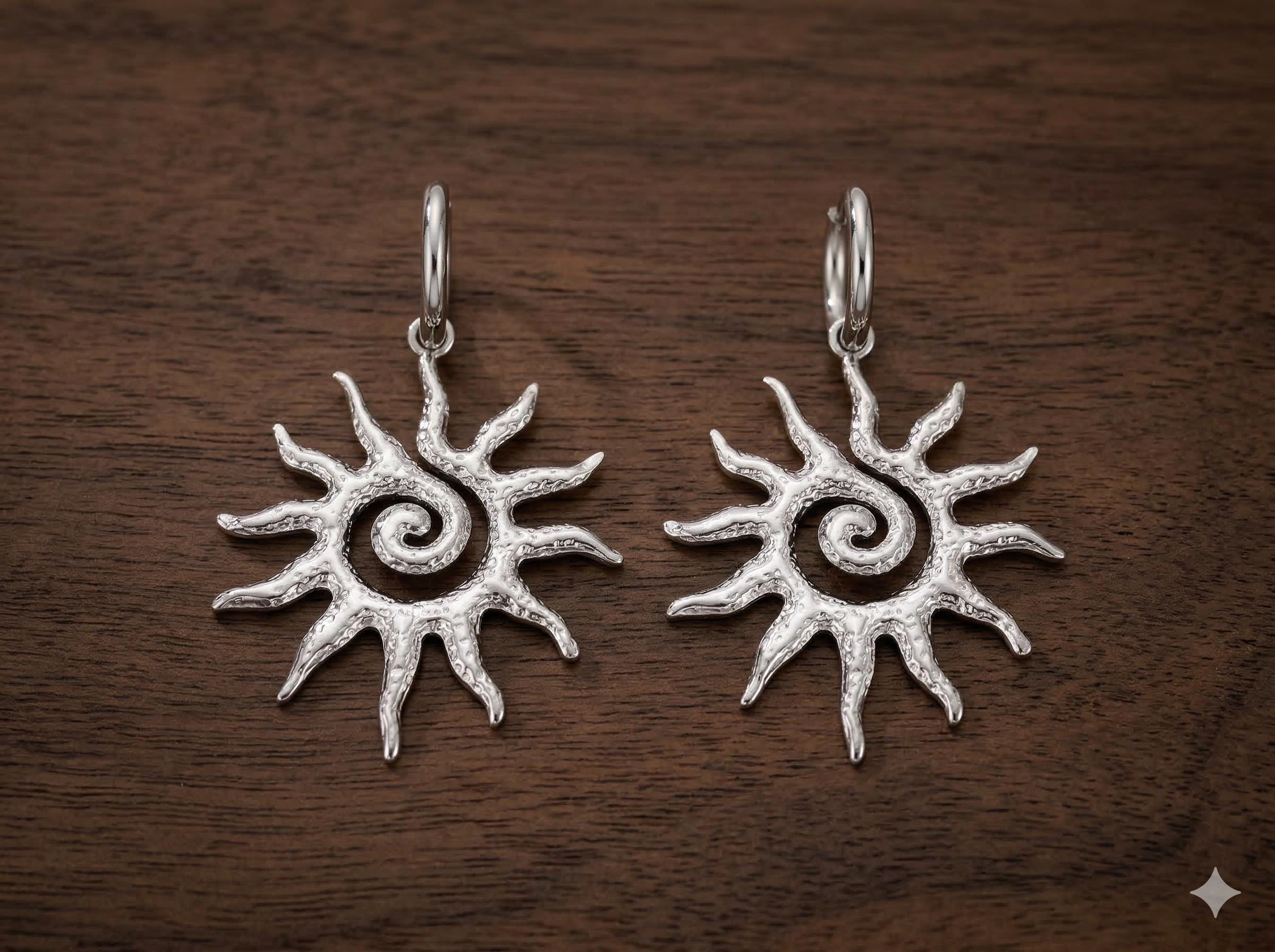 Sunshine Dangle Earrings, Stainless Steel Sun Earrings, Gold Minimalist Pendant Jewelry, Gift for Women