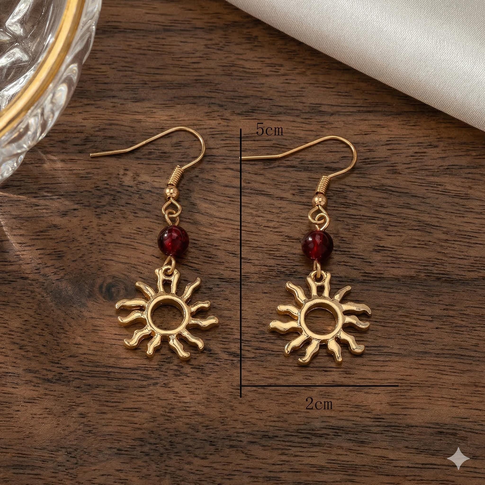 Vintage Gold Sun Dangle Earrings, Minimalist Boho Style, Alloy Jewelry