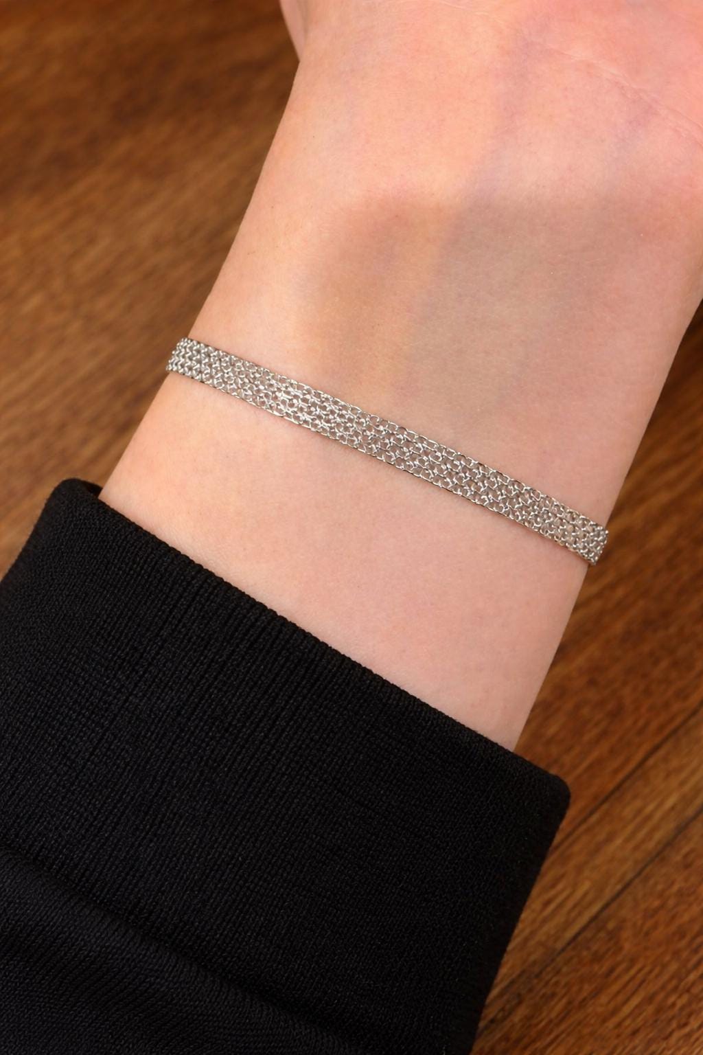 925 Sterling Silver Lace Satin Bracelet, Minimalist Chain Jewelry for Women