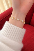 Sterling Silver Four Leaf Clover Bracelet, CZ Lucky Charm Jewelry