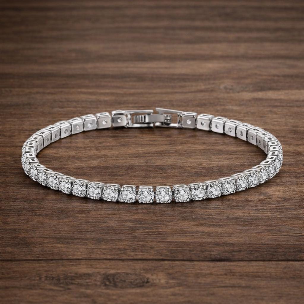 S925 Sterling Silver Plated Tennis Bracelet, 4mm CZ Zirconia, Minimalist Jewelry