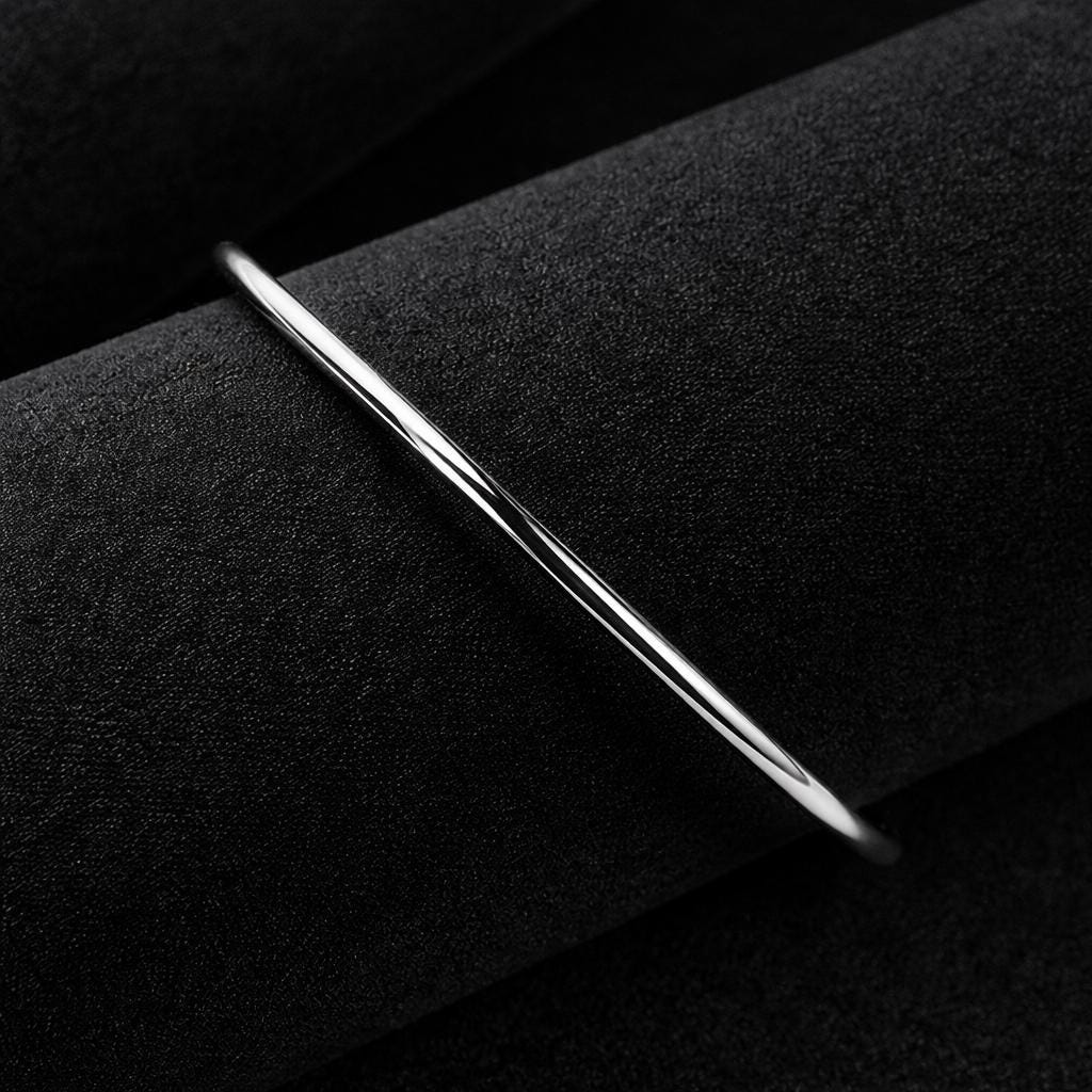 925 Sterling Silver Plated Bangle Bracelet, 3mm Smooth Minimalist Everyday Jewelry