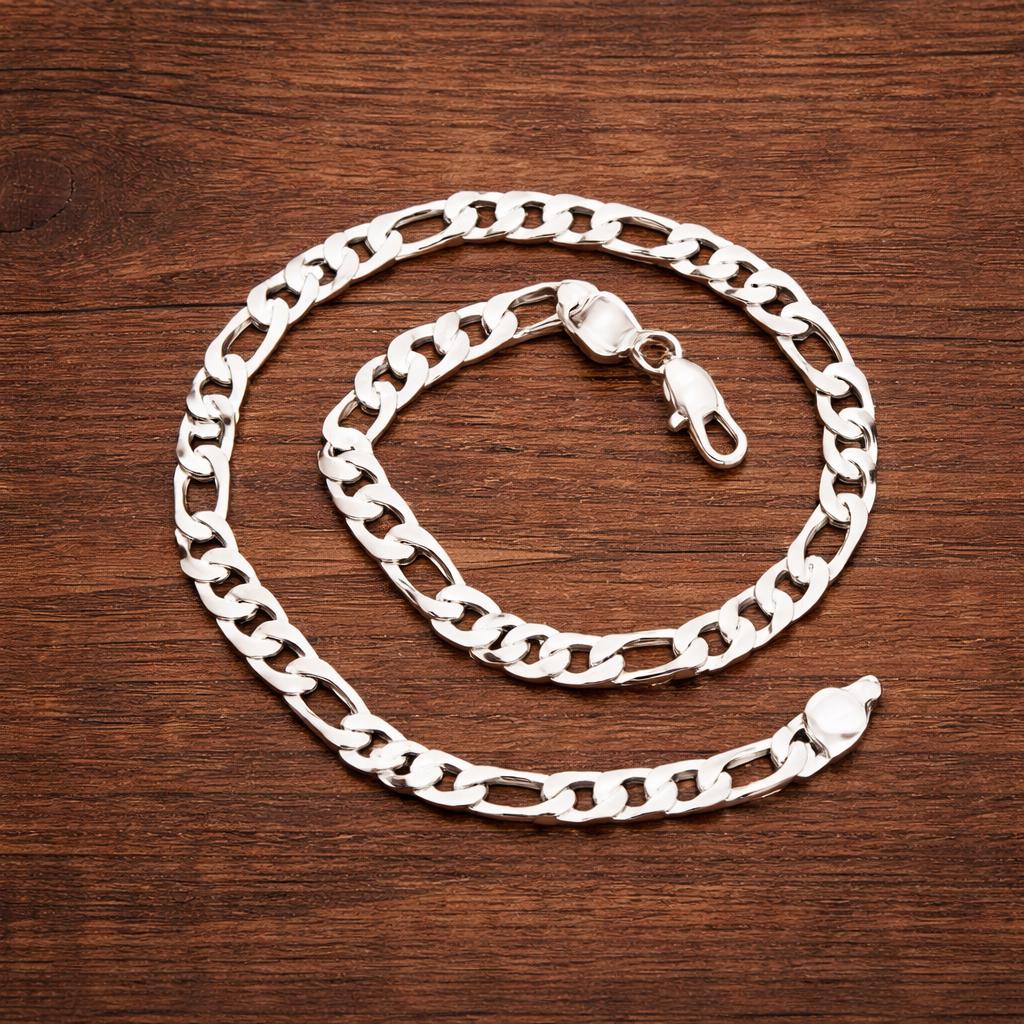 8MM Sterling Silver Plated Geometry Chain Necklace, Unisex Minimalist Jewelry