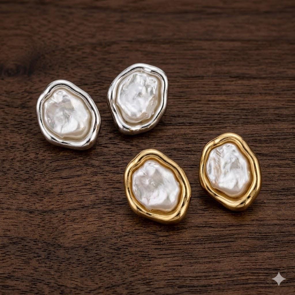 18K Gold Plated Irregular Pearl Drop Earrings, Vintage Elegant Dangle Bridal Jewelry