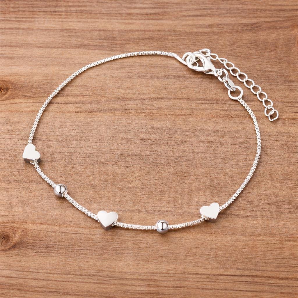 925 Silver Plated Heart Charm Bracelet, Romantic Wedding Jewelry, Adjustable Chain Gift