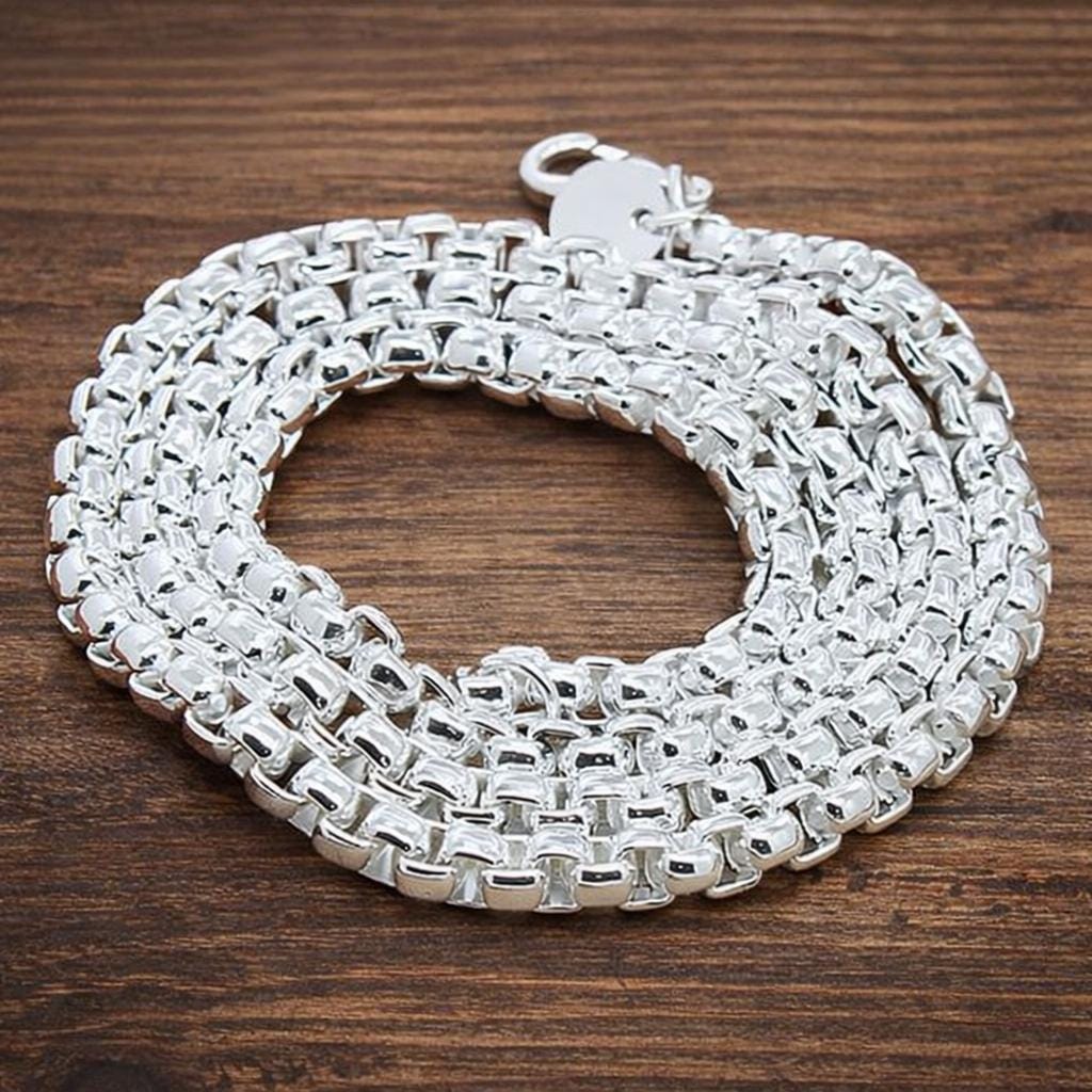 925 Sterling Silver Plated Round Box Chain Necklace, Minimalist Elegant Jewelry