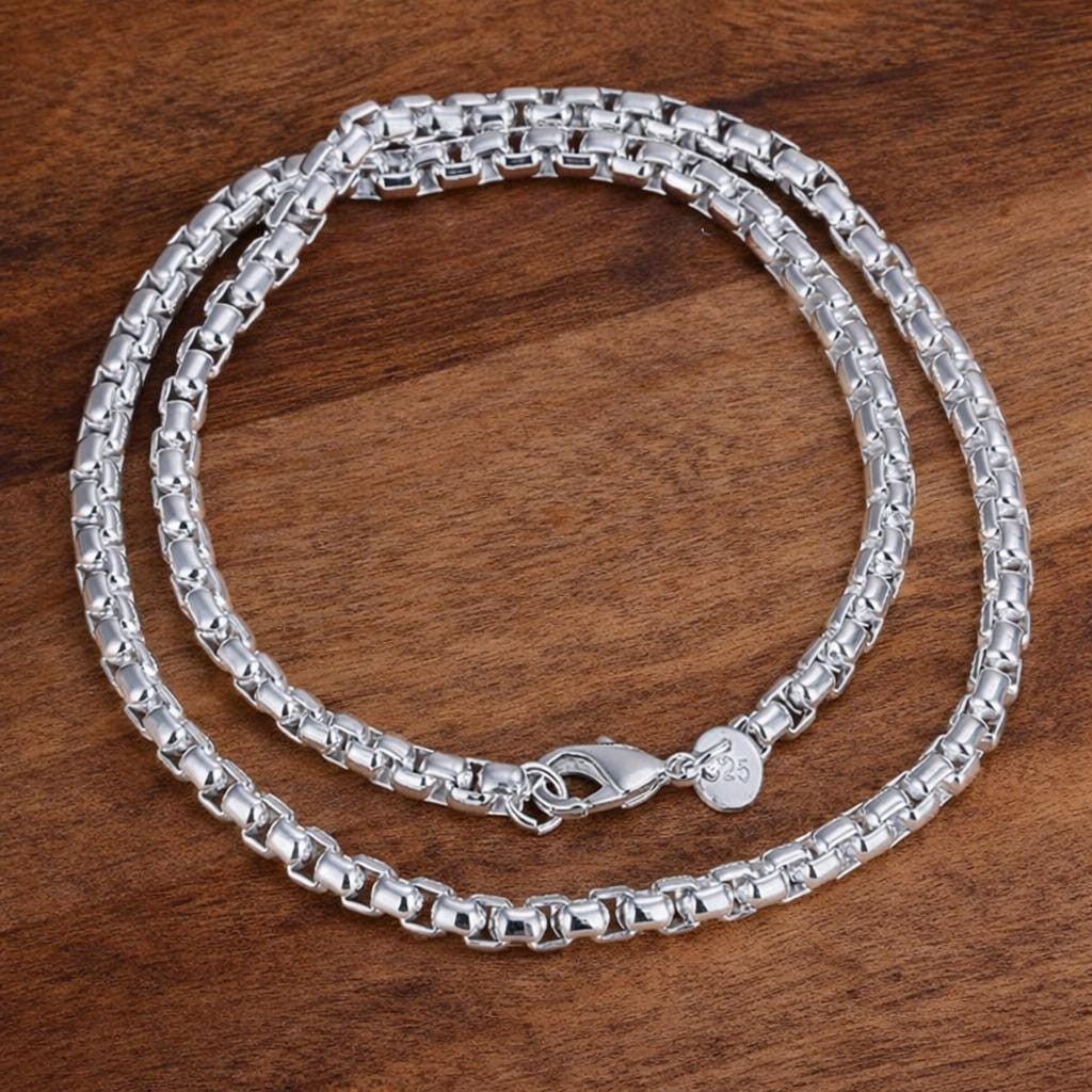 925 Sterling Silver Plated Round Box Chain Necklace, Minimalist Elegant Jewelry