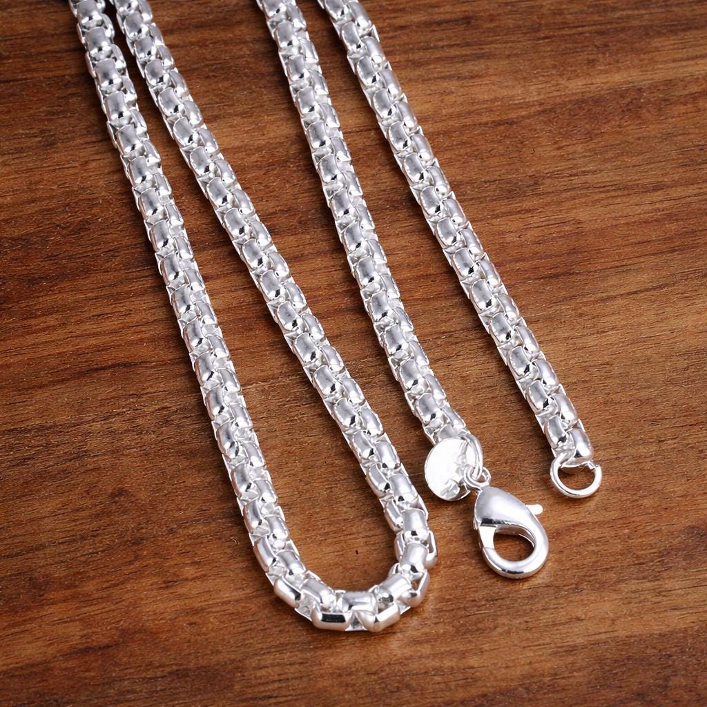 925 Sterling Silver Plated Round Box Chain Necklace, Minimalist Elegant Jewelry