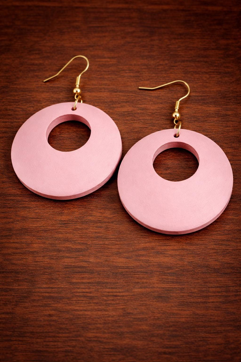 Vintage Hollow Round Wood Earrings, Boho Dangle Drop Jewelry