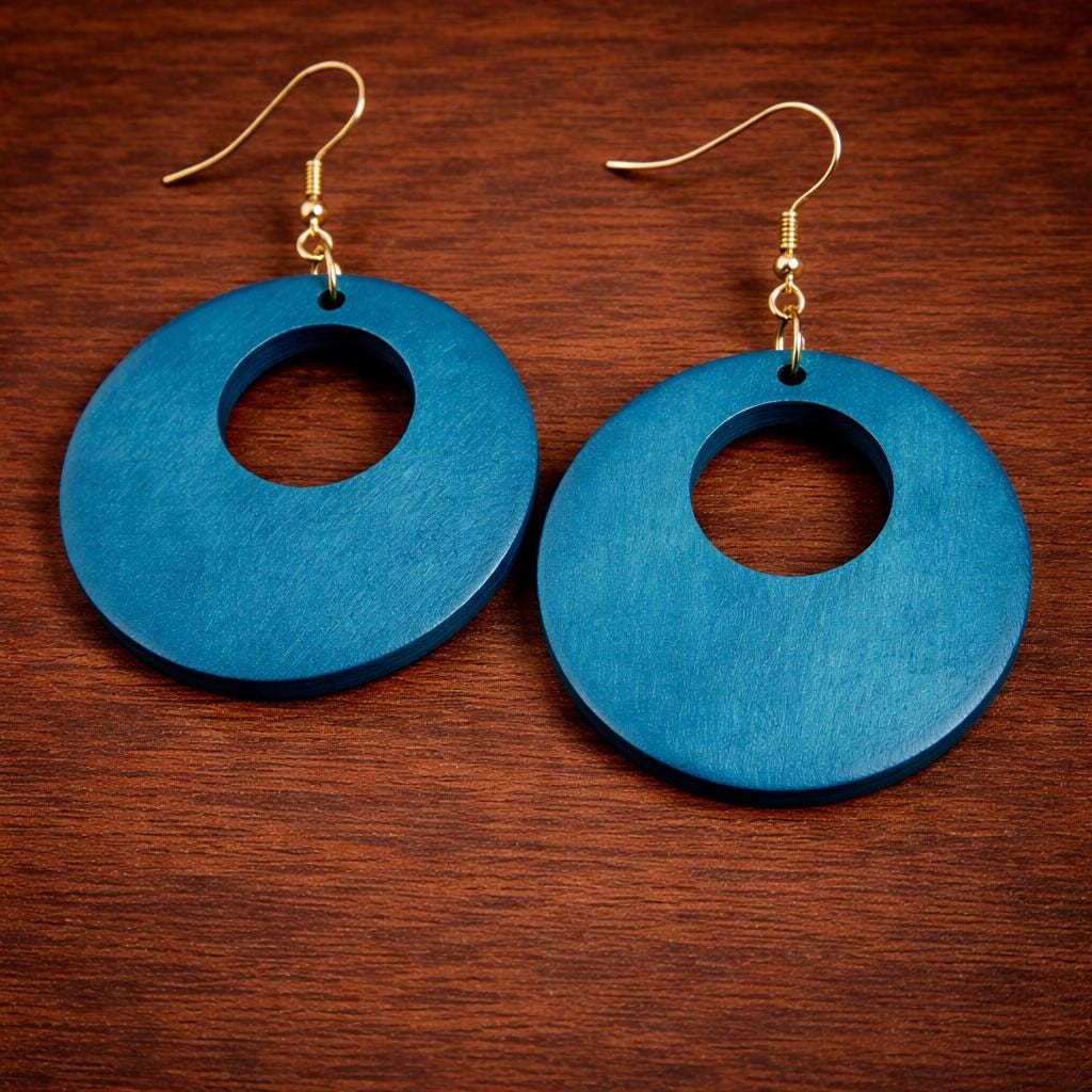 Vintage Hollow Round Wood Earrings, Boho Dangle Drop Jewelry