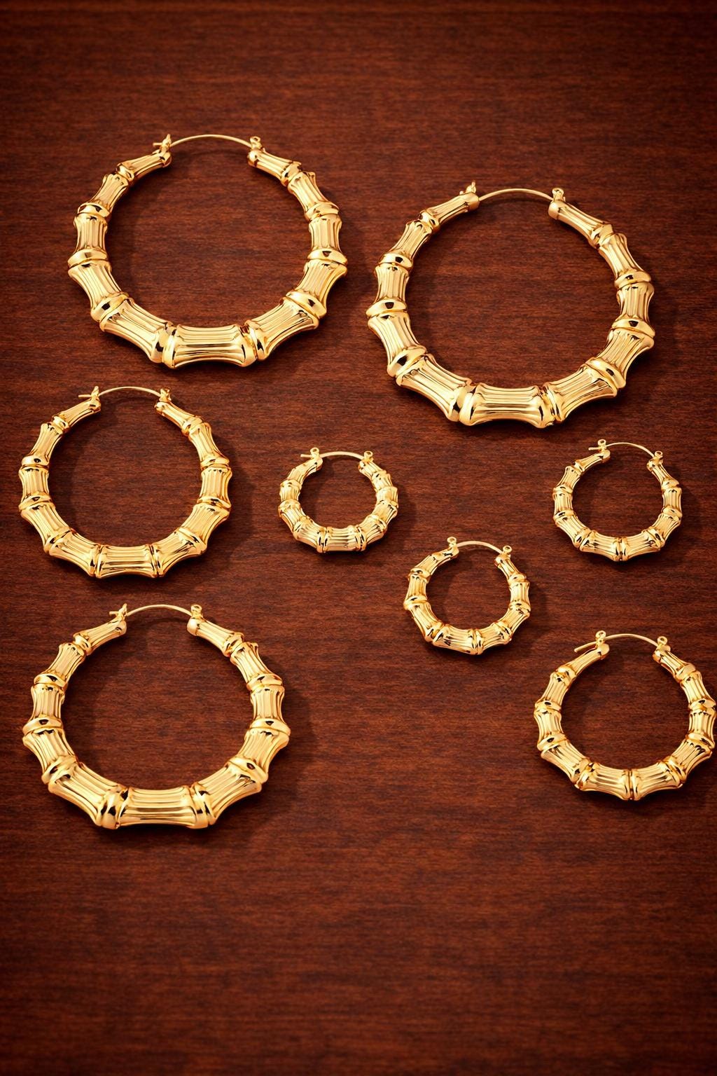 Bamboo Hoop Earrings Set, Minimalist Geometric Metal Hoops, Trendy Statement Jewelry