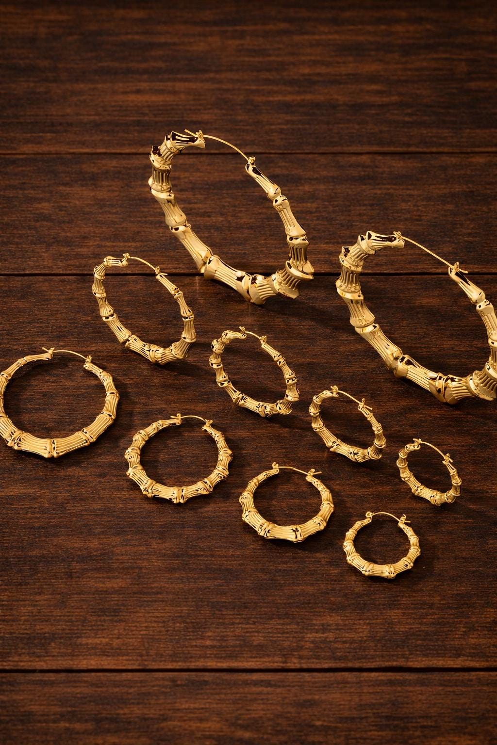 Trendy Bamboo Hoop Earrings Set, Minimalist Geometric Metal Hoop Jewelry