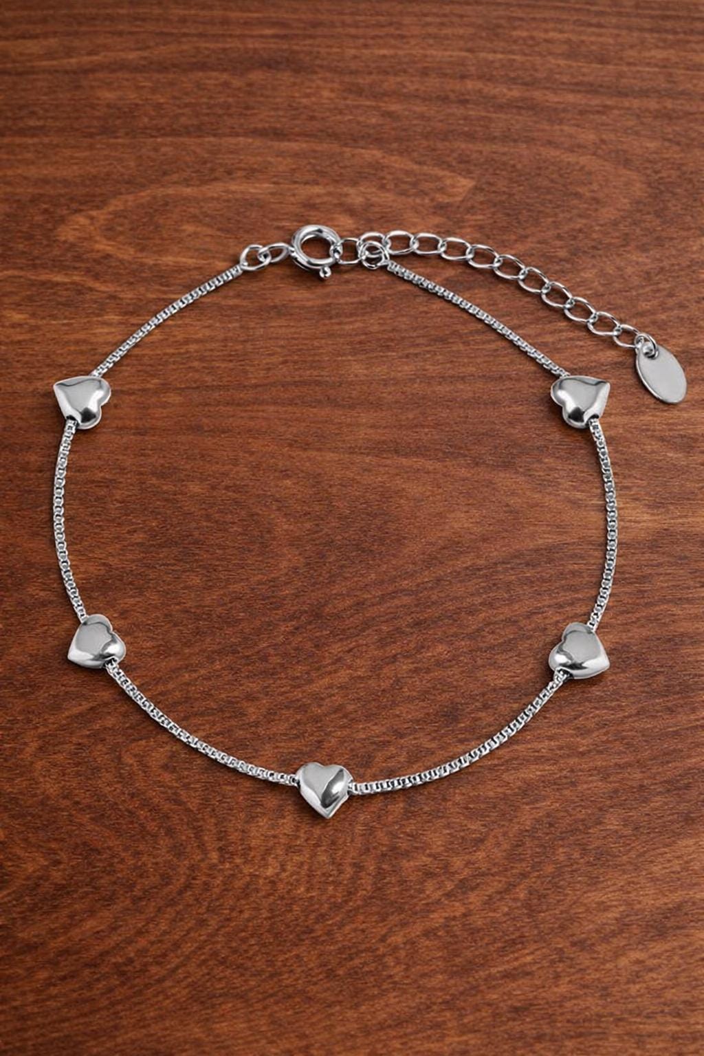 Sterling Silver Heart Bracelet, Vintage Elegant Minimalist Jewelry
