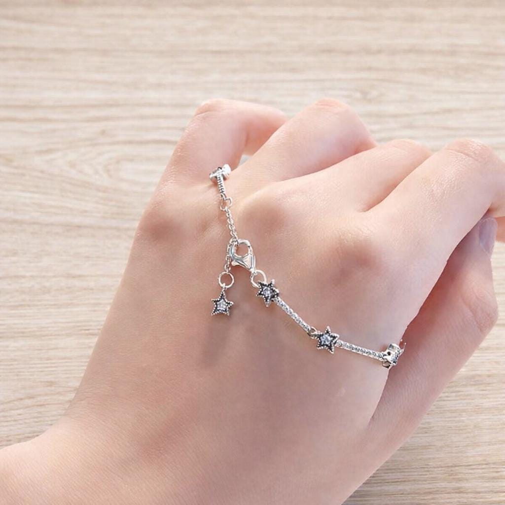Sterling Silver Star Bracelet, Cubic Zirconia Snake Bone Chain, Minimalist Jewelry