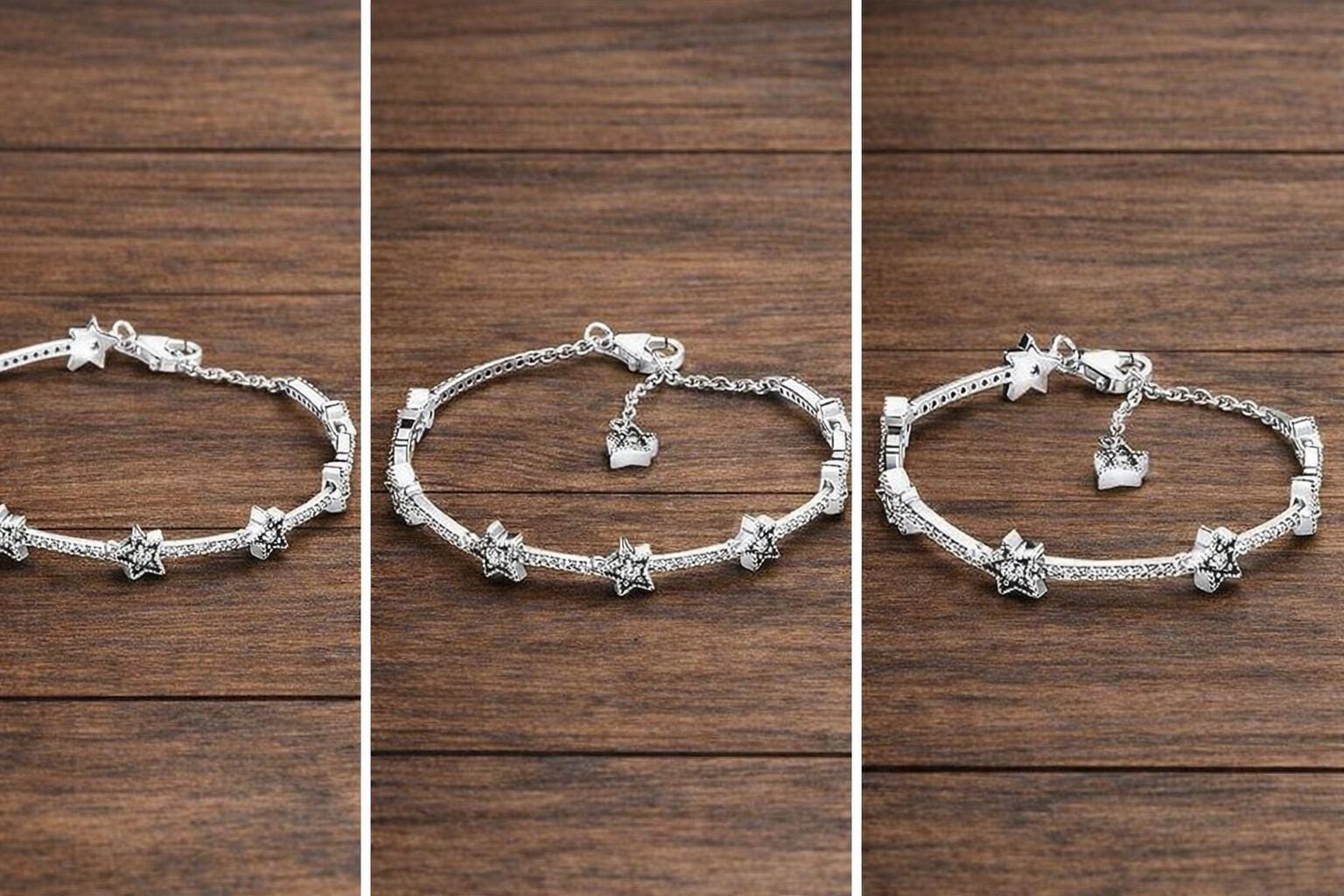 Sterling Silver Star Bracelet, Cubic Zirconia Snake Bone Chain, Minimalist Jewelry