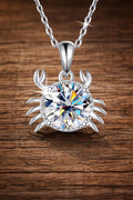 Sterling Silver Crab Pendant Necklace, 1 Carat Moissanite, Ocean Charm Jewelry