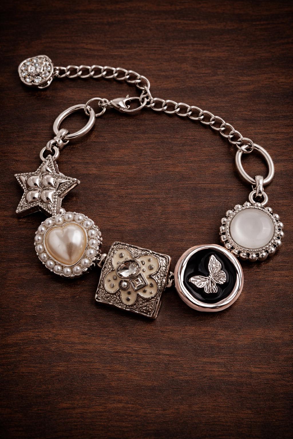 Y2K Asymmetrical Tassel Bracelet – Tiger Eye Heart Star Moon Charm Bracelet for Women