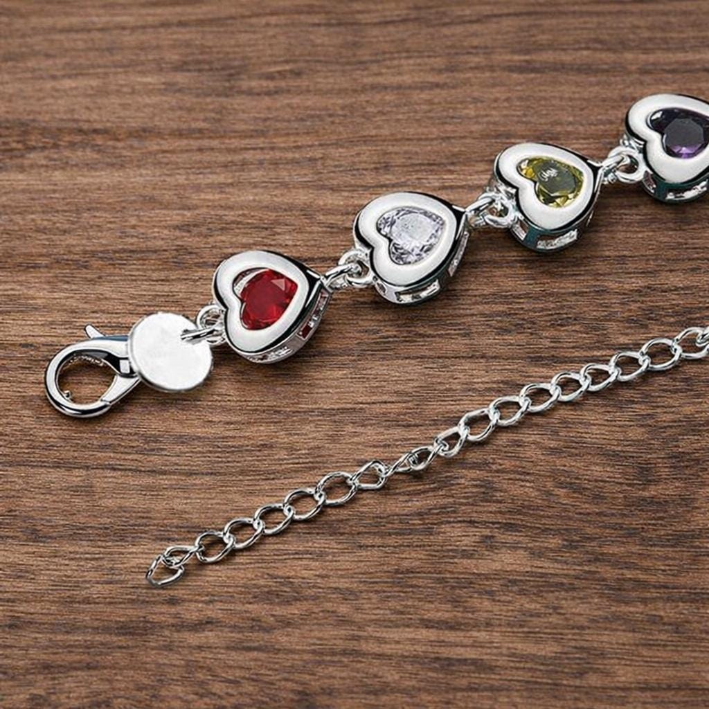Sterling Silver Plated Heart Charm Bracelet, Crystal Chain Jewelry, Women's Elegant Gift