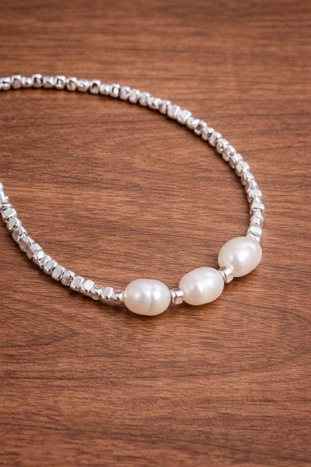 Sterling Silver Pearl Hematite Bracelet, Elegant Minimalist Women Jewelry