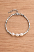 Sterling Silver Pearl Hematite Bracelet, Elegant Minimalist Women Jewelry