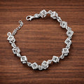 Silver Plated Cubic Zirconia Square Chain Bracelet, Modern Geometric Jewelry
