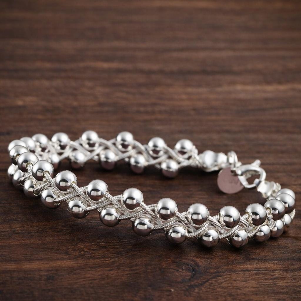 Silver Plated Charm Beads Chain Bracelet, Elegant Wedding Jewelry, Dainty Fashion Accessory