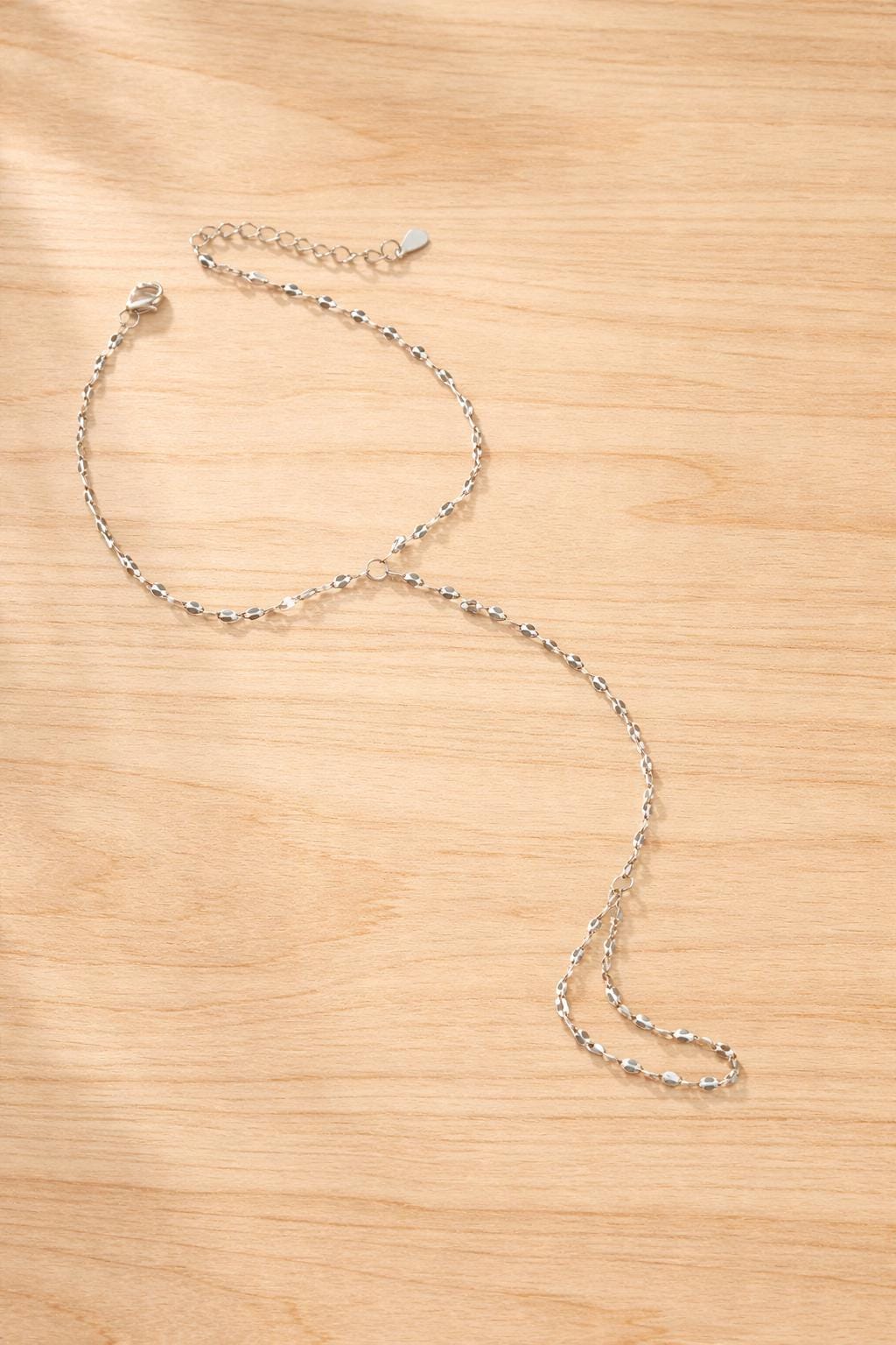 Sterling Silver Chain Ring Bracelet, Minimalist Hand Chain Jewelry