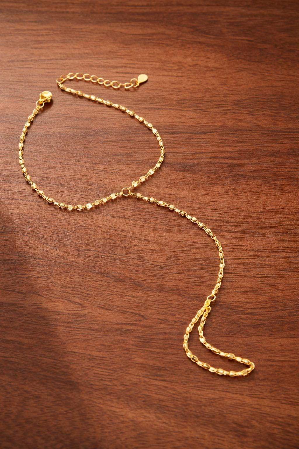 Sterling Silver Chain Ring Bracelet, Minimalist Hand Chain Jewelry