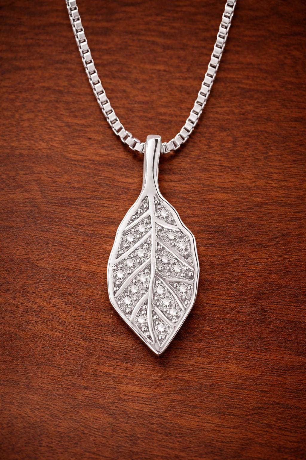 Sterling Silver Leaf Pendant Necklace, Minimalist Mori Style Nature Jewelry
