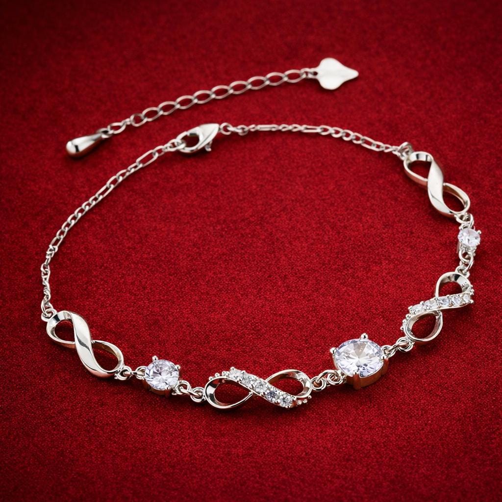 Sterling Silver Infinity Bracelet, Sparkling Rhinestone Bangle, Elegant Wedding Jewelry