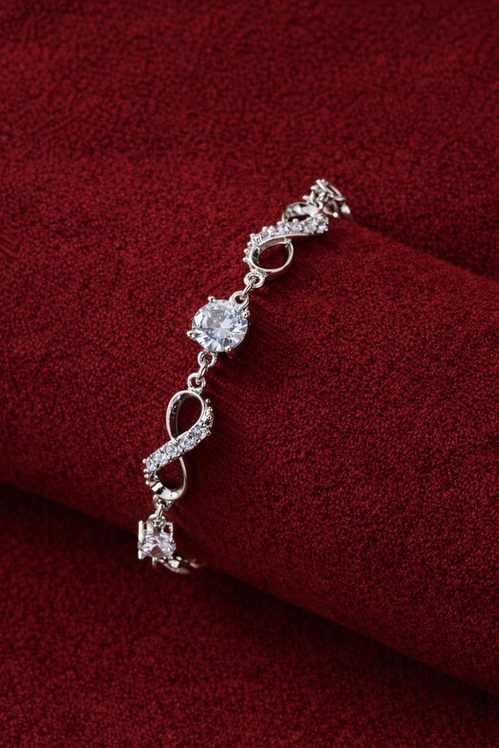 Sterling Silver Infinity Bracelet, Sparkling Rhinestone Bangle, Elegant Wedding Jewelry