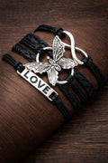 Leather Butterfly Infinity Bracelet, Silver Tone LOVE Charm Bangle
