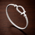 Sterling Silver Horseshoe Bangle Bracelet, Lucky Elegant Jewelry for Women