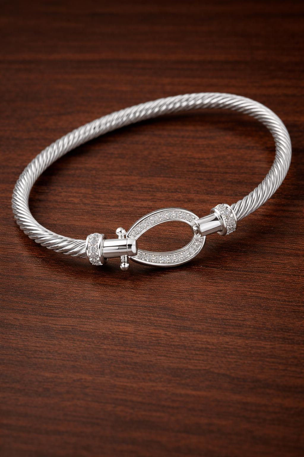 Sterling Silver Horseshoe Bangle Bracelet, Lucky Elegant Jewelry for Women