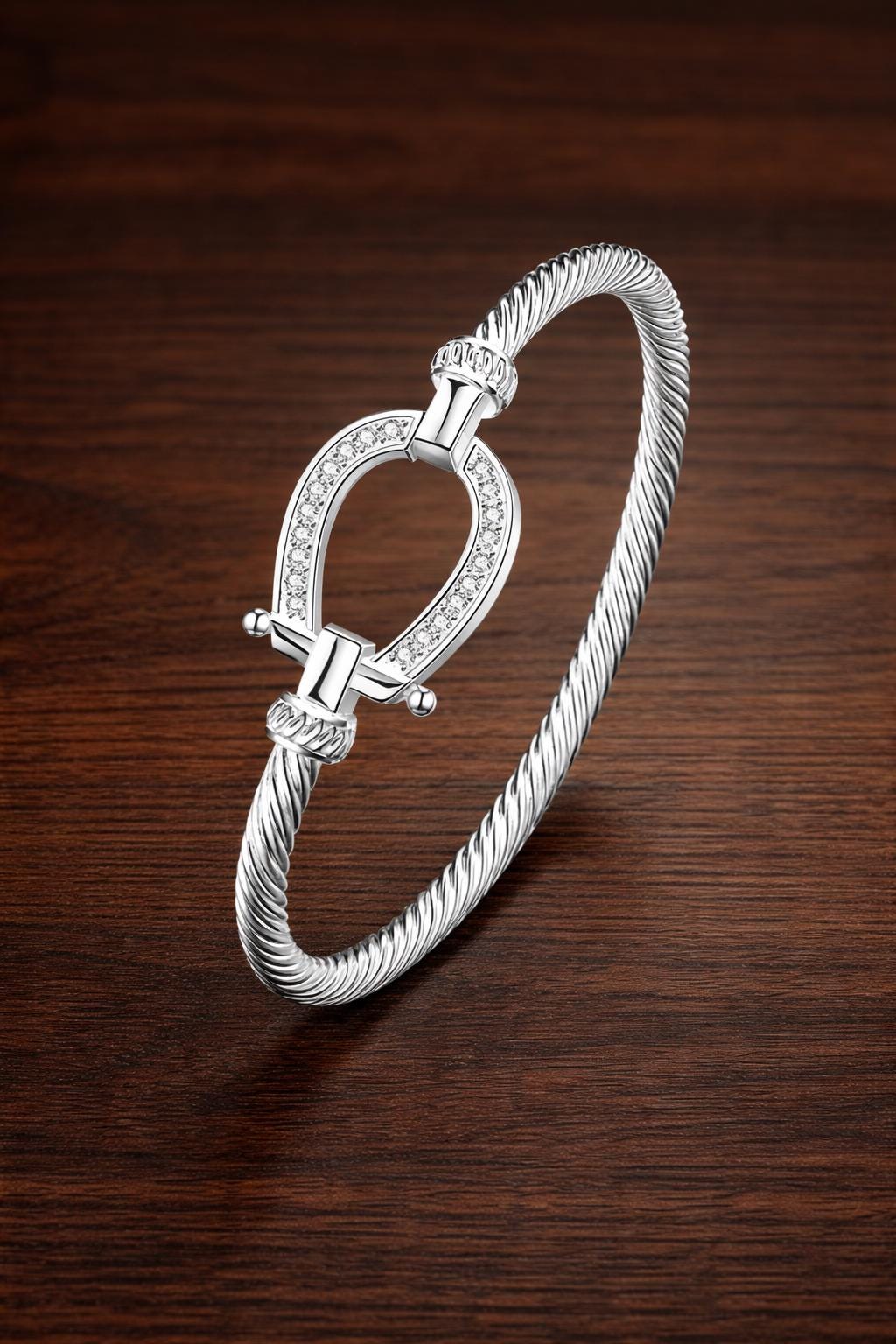 Sterling Silver Horseshoe Bangle Bracelet, Lucky Elegant Jewelry for Women
