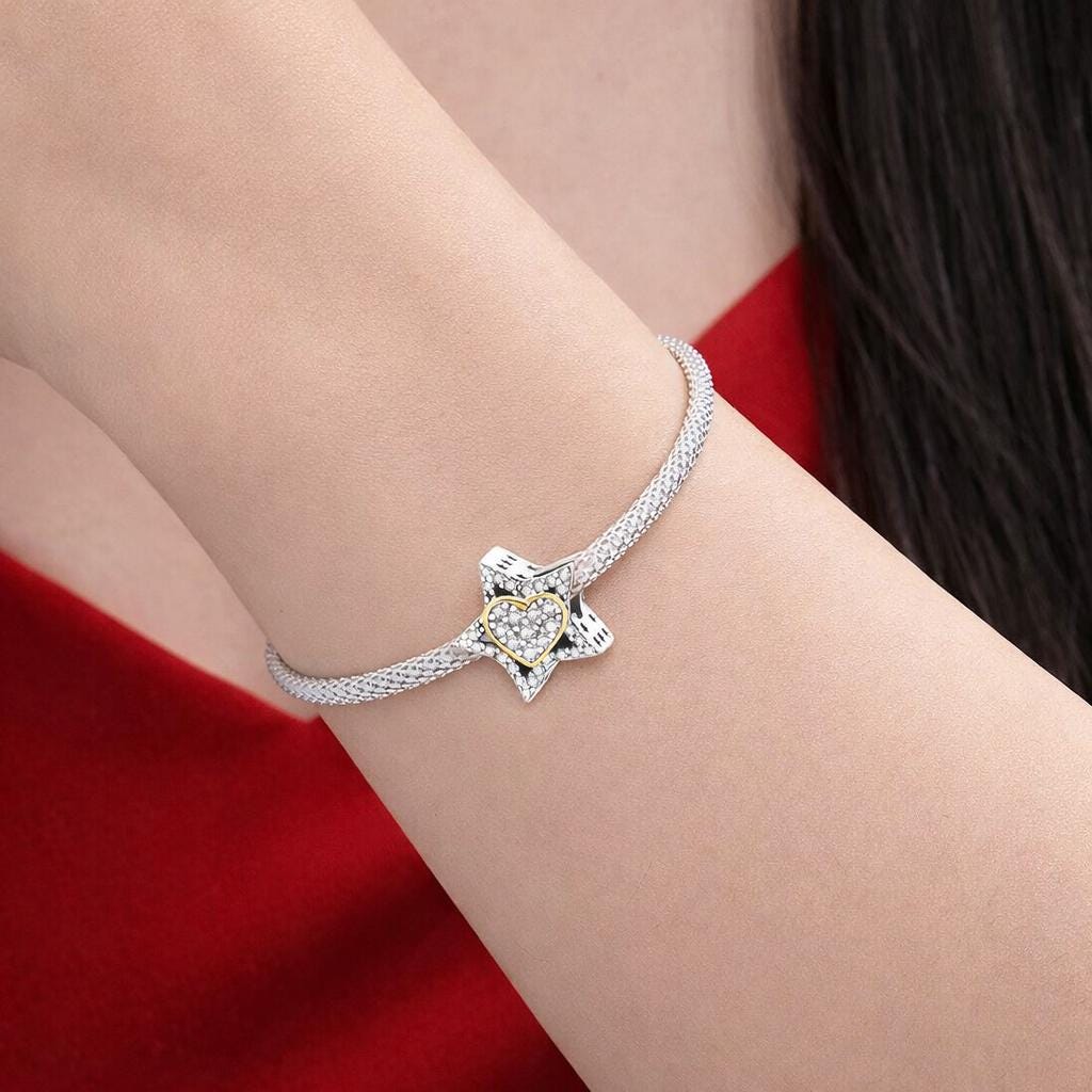 925 Sterling Silver Pave Heart Charm Pendant, Minimalist Jewelry Making Bracelet Necklace