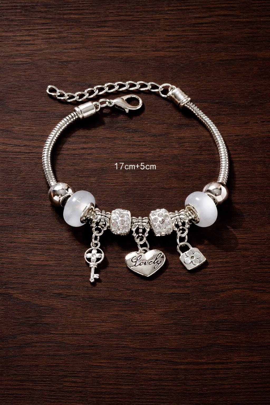Heart Charm Bracelet, Animal Flower Pendant, Stainless Steel Elegant Jewelry