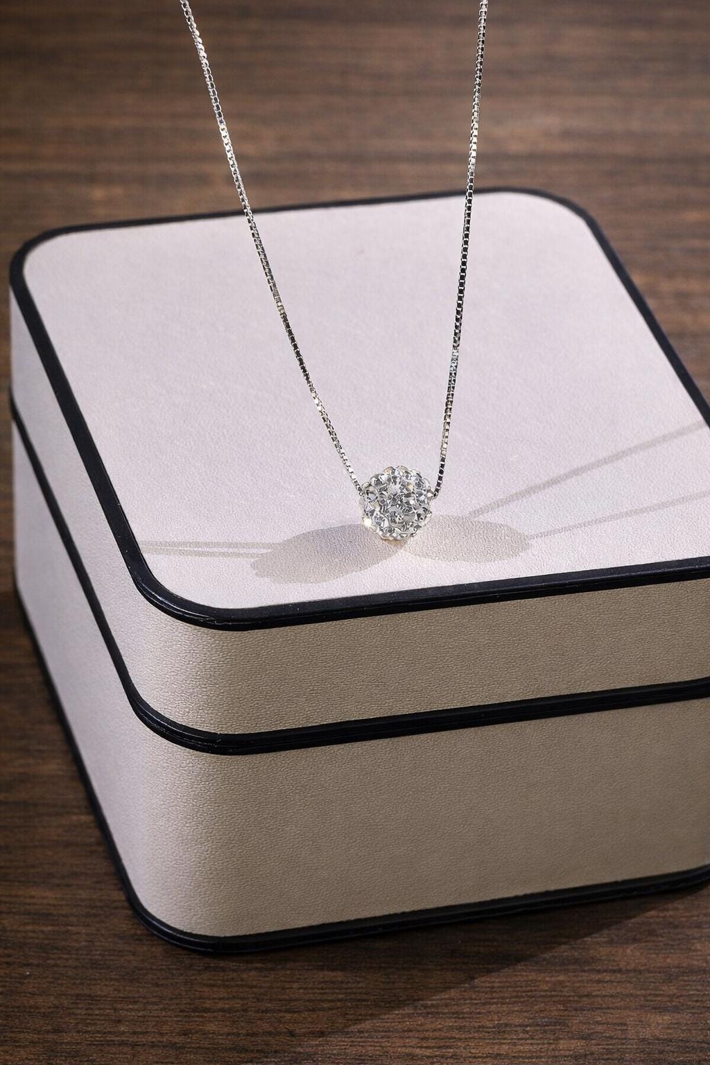 925 Sterling Silver Lucky Ball Necklace, Micro-Paved Sparkling Pendant, Vintage Elegant Jewelry