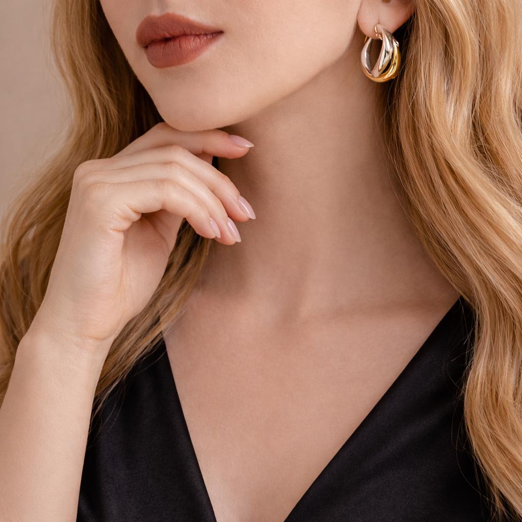 Two-Tone Twisted Hoop Earrings: Gold Silver Geometric Minimalist Jewelry