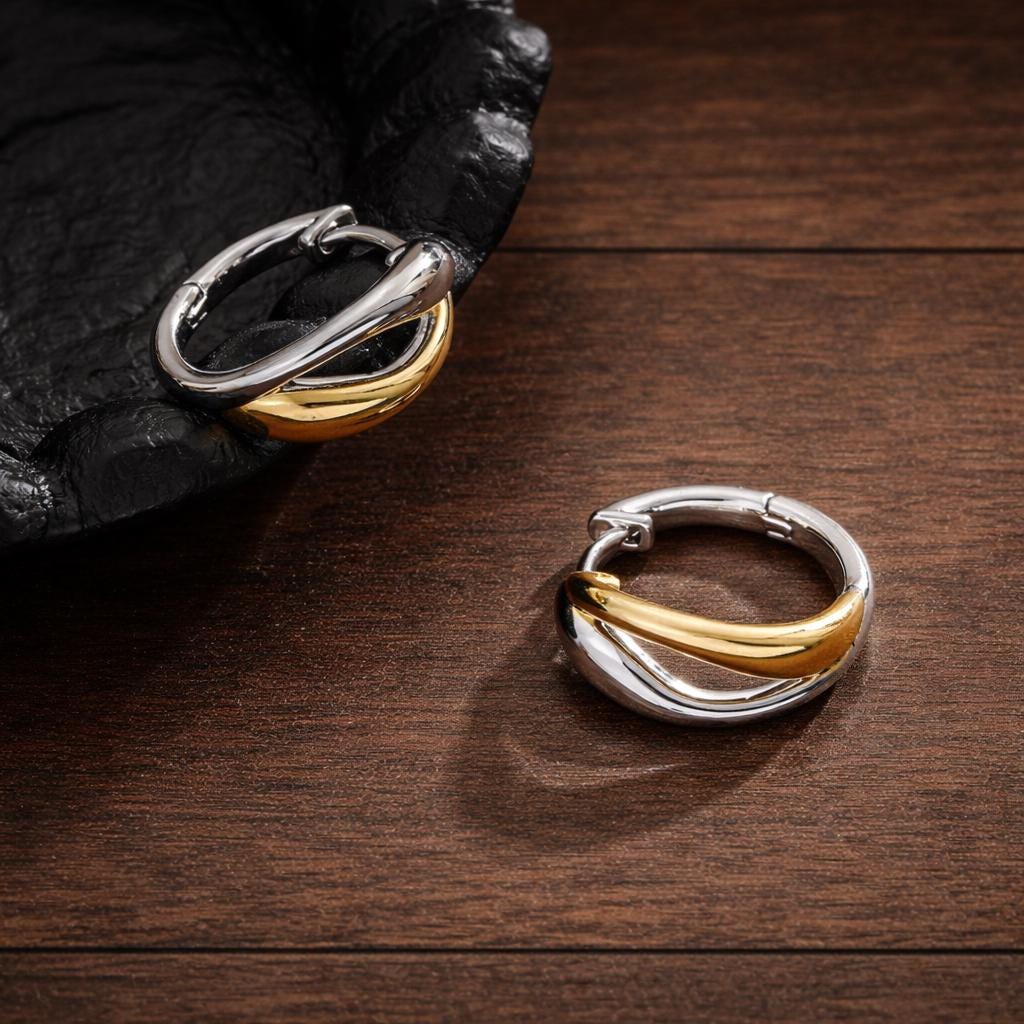 Two-Tone Twisted Hoop Earrings: Gold Silver Geometric Minimalist Jewelry