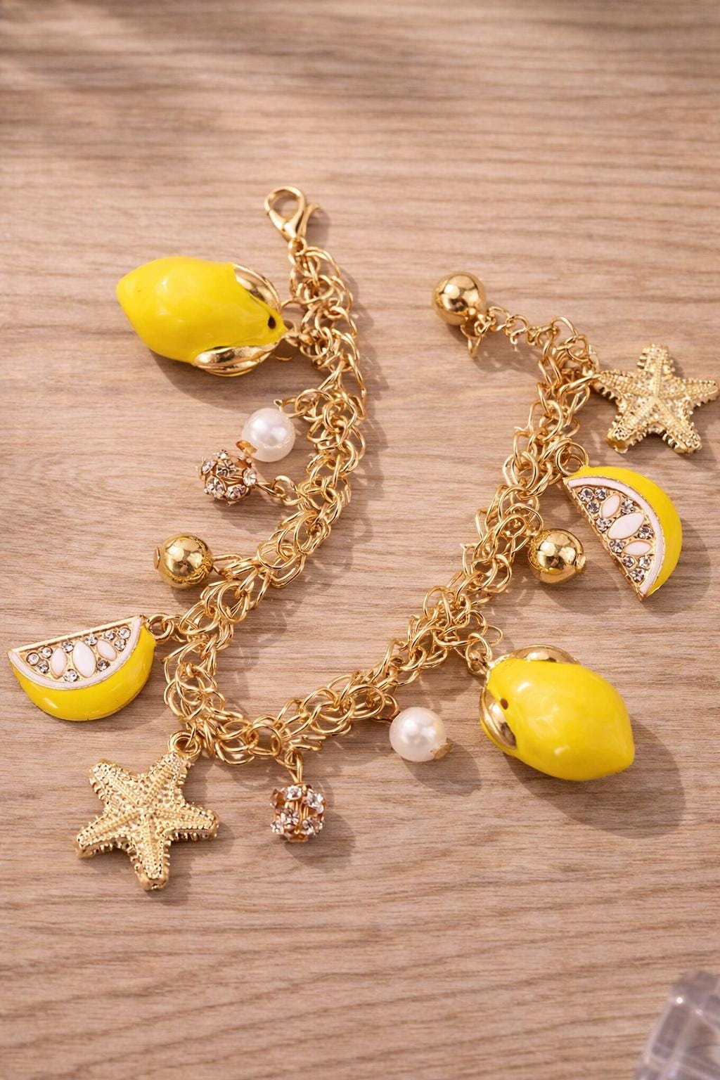Lemon Pearl Tassel Bracelet, Star Charm Chain Jewelry, Summer Beach Party Gift