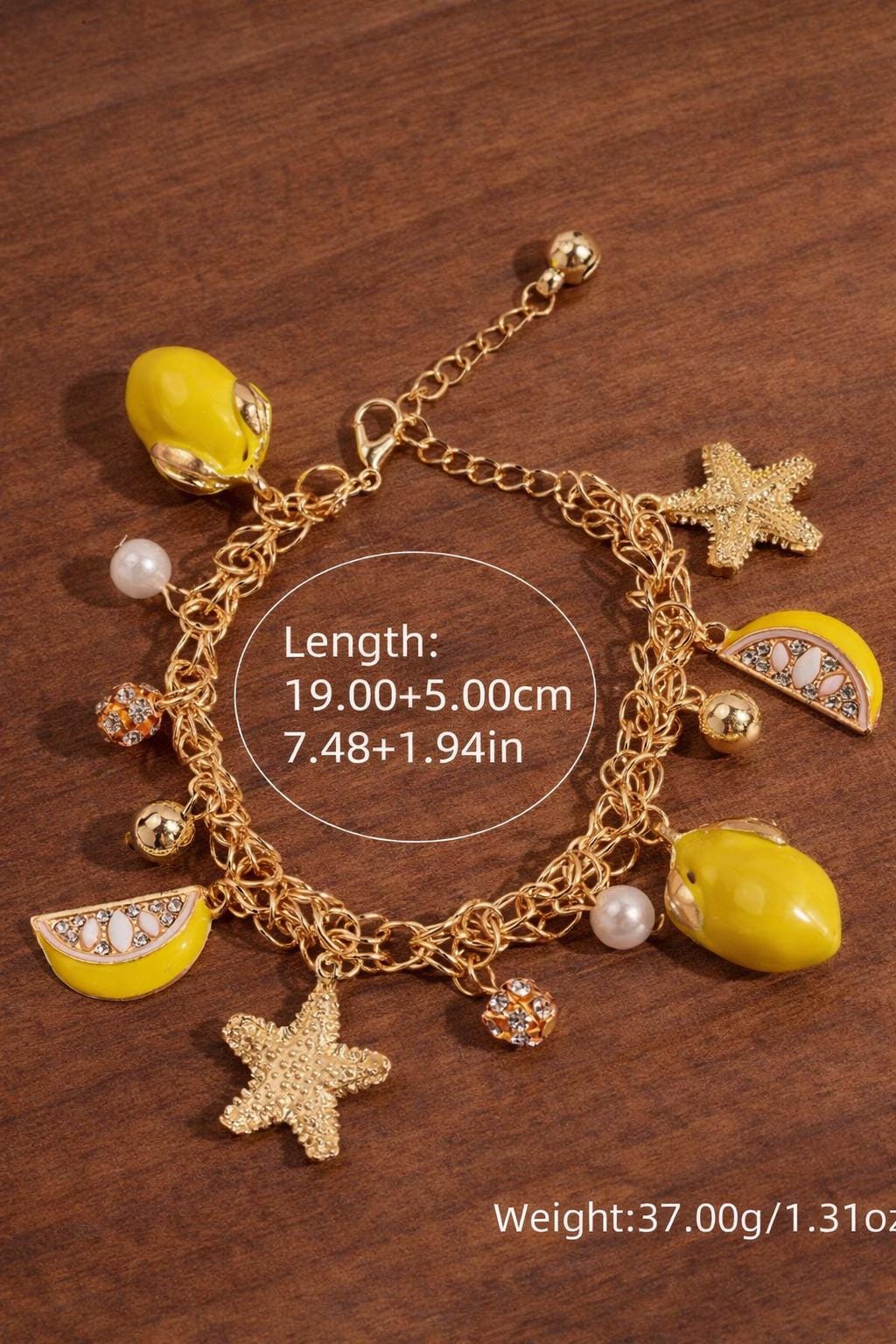 Lemon Pearl Tassel Bracelet, Star Charm Chain Jewelry, Summer Beach Party Gift