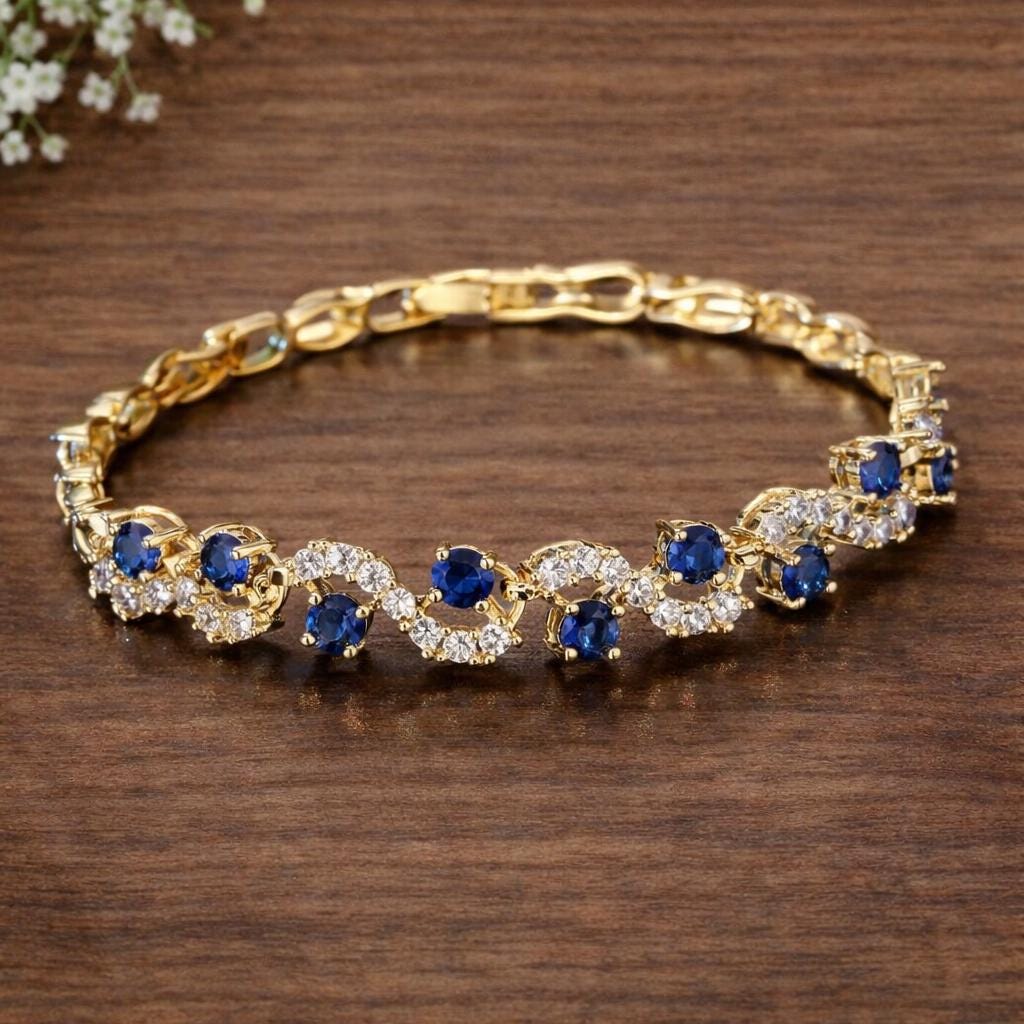 Blue Zirconia Gold Bracelet: Elegant Minimalist Daily Wear Jewelry