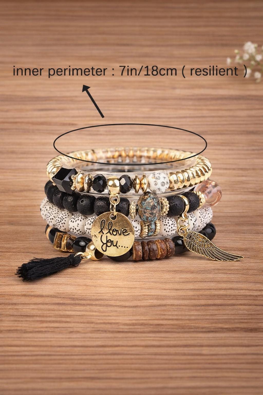 Boho Multilayer Beaded Bracelet Set, Tassel & Alloy Charm Stack (4PCS)