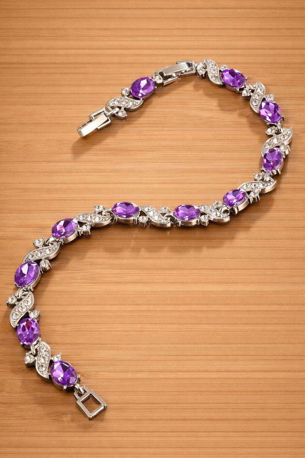 SeuSuk Men's Oval Amethyst Crystal Bracelet, Silver Tone Hip Hop Jewelry