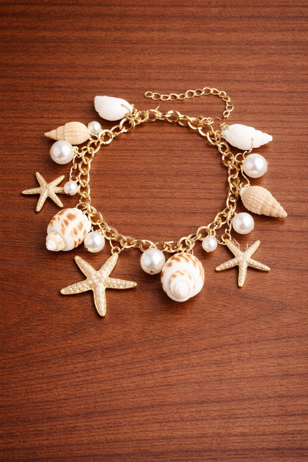 Bohemian Starfish Shell Pearl Bracelet, Coastal Beach Summer Ocean Jewelry