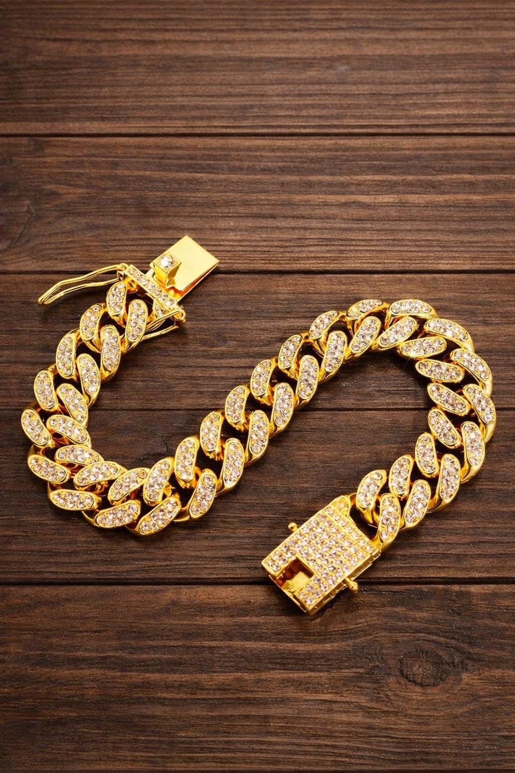 Men’s Rhinestone Chain Bracelet, Metallic Cuban Link Bracelet, Hip Hop Jewelry Gift for Him